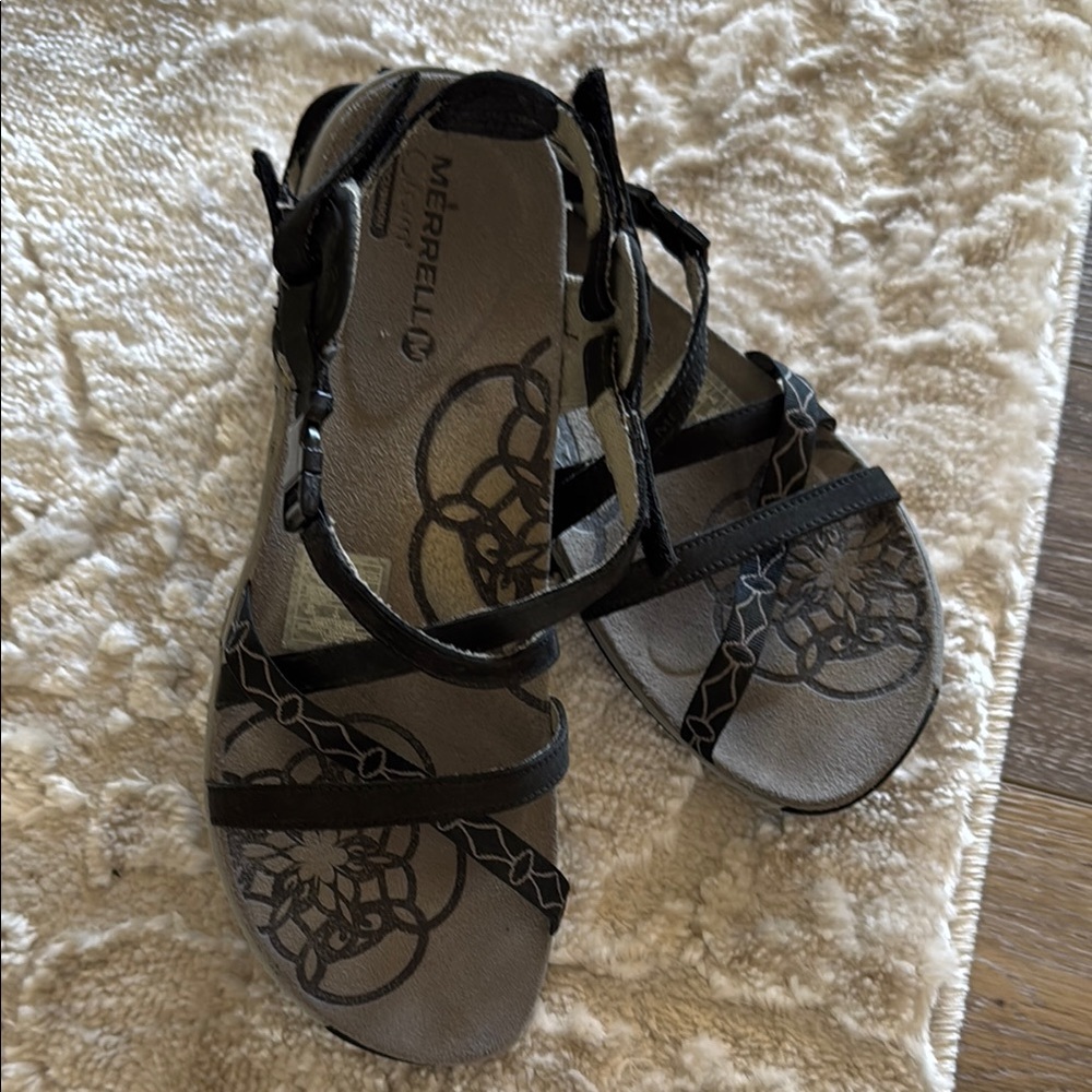 Merrell Black Strappy Sandals with Ankle Strap